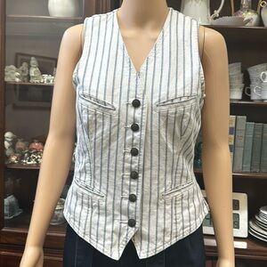 Vintage Lauren Ralph Lauren Denim Cream & Blue Striped Vest